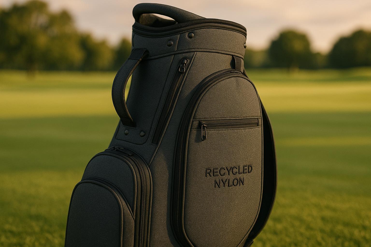 Find and list five B2B custom golf bag manufacturers with expertise in recycled nylon.