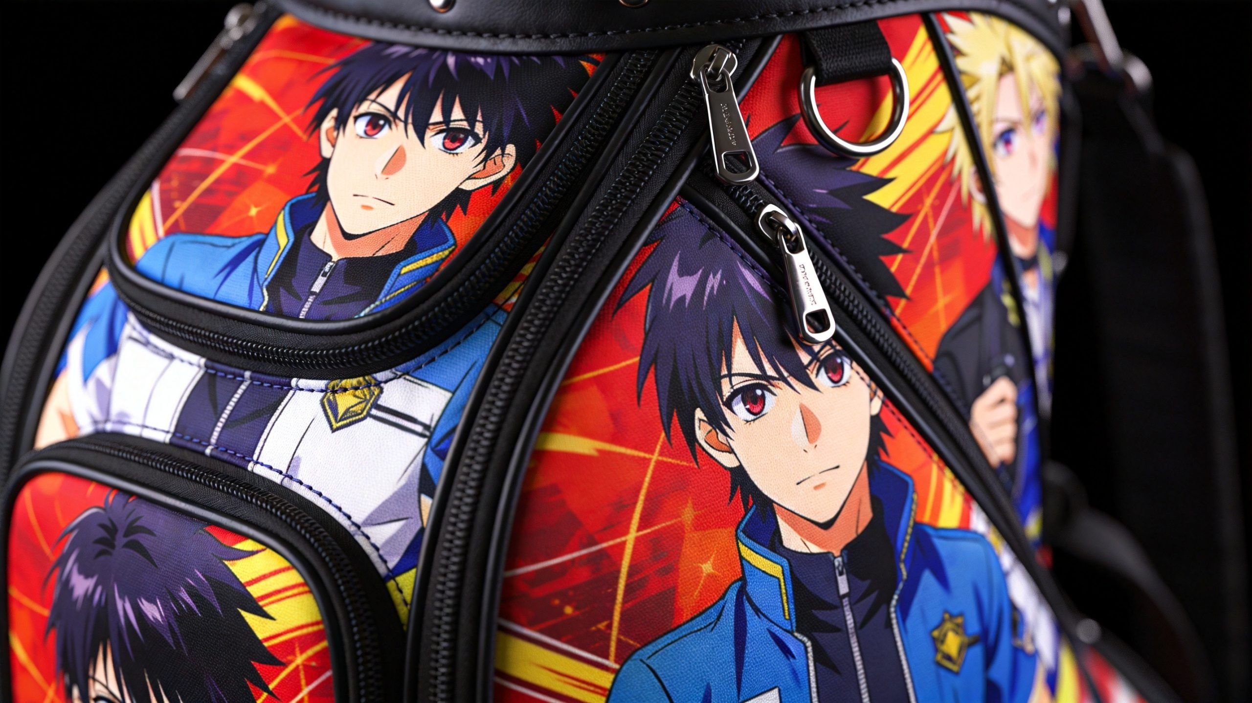 Close-up detail of anime golf bag print quality and craftsmanship