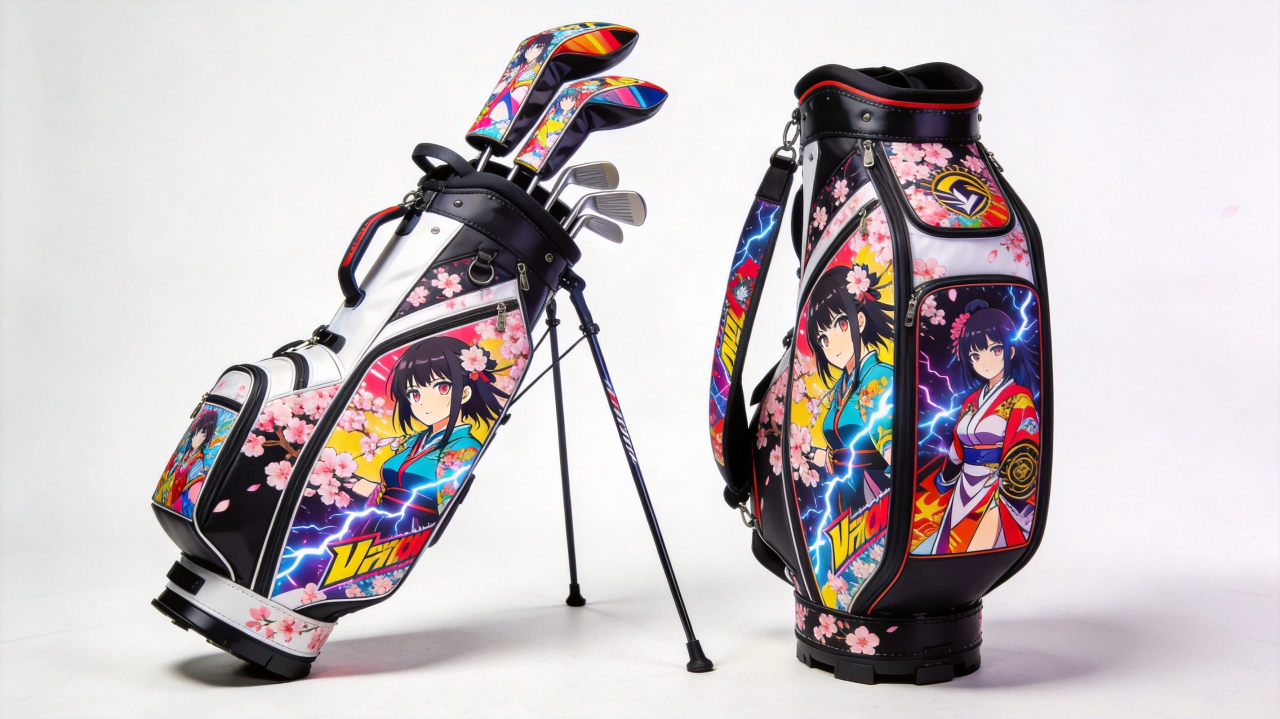Custom anime golf bags with vibrant manga artwork - stand bag and cart bag