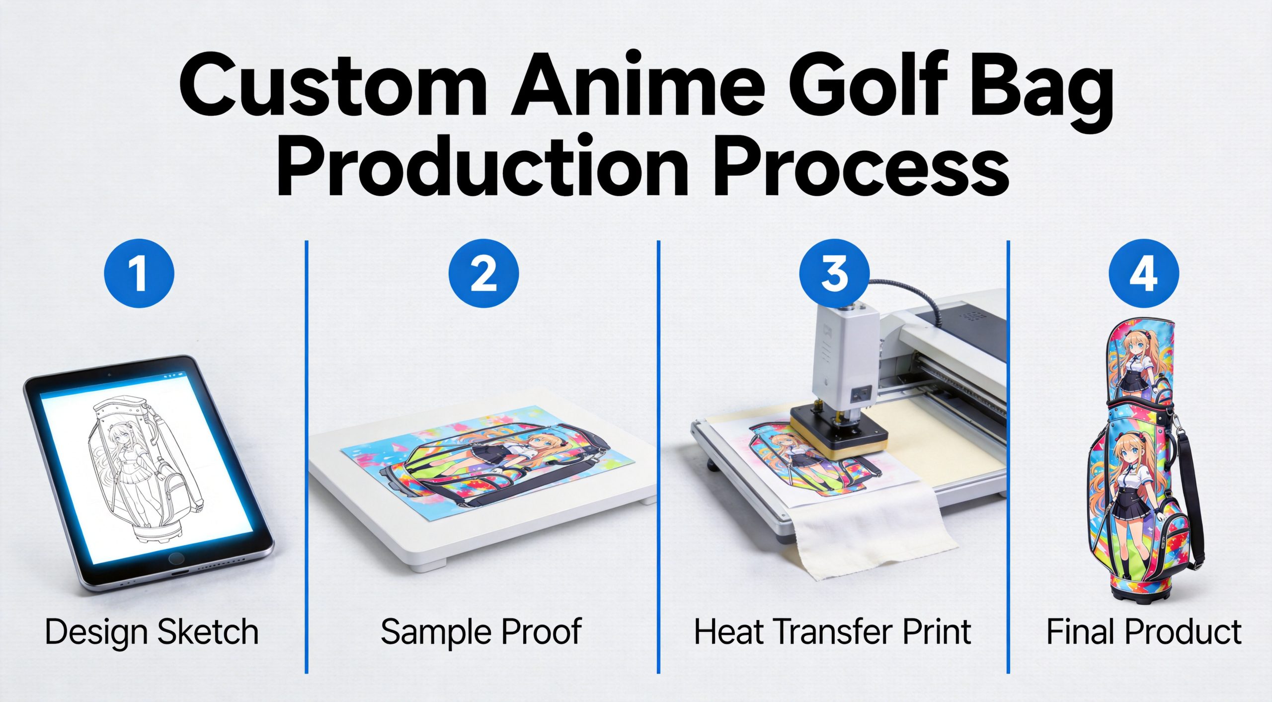 Custom anime golf bag process - from design sketch to finished product