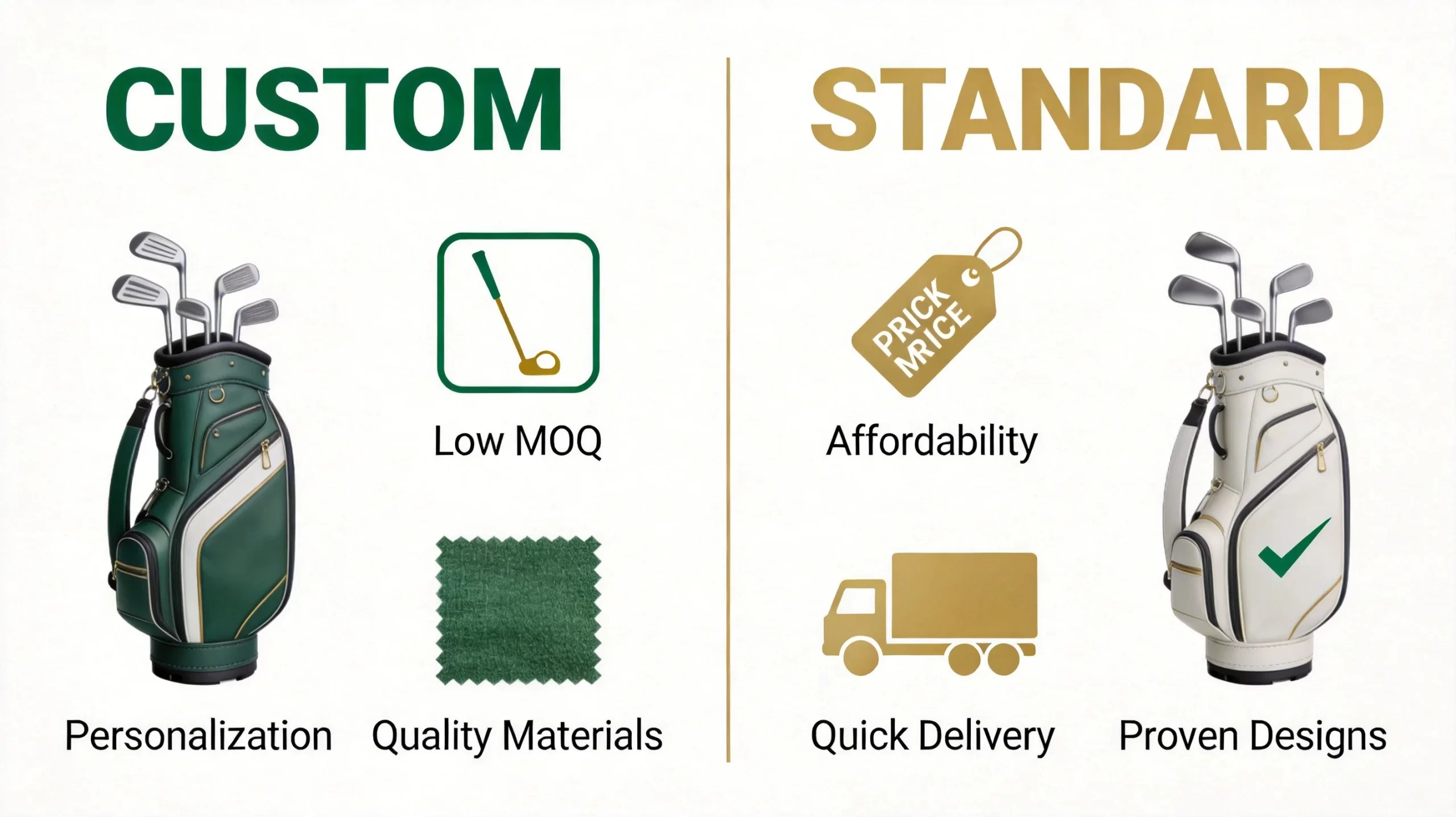 Custom vs standard cart bag comparison infographic