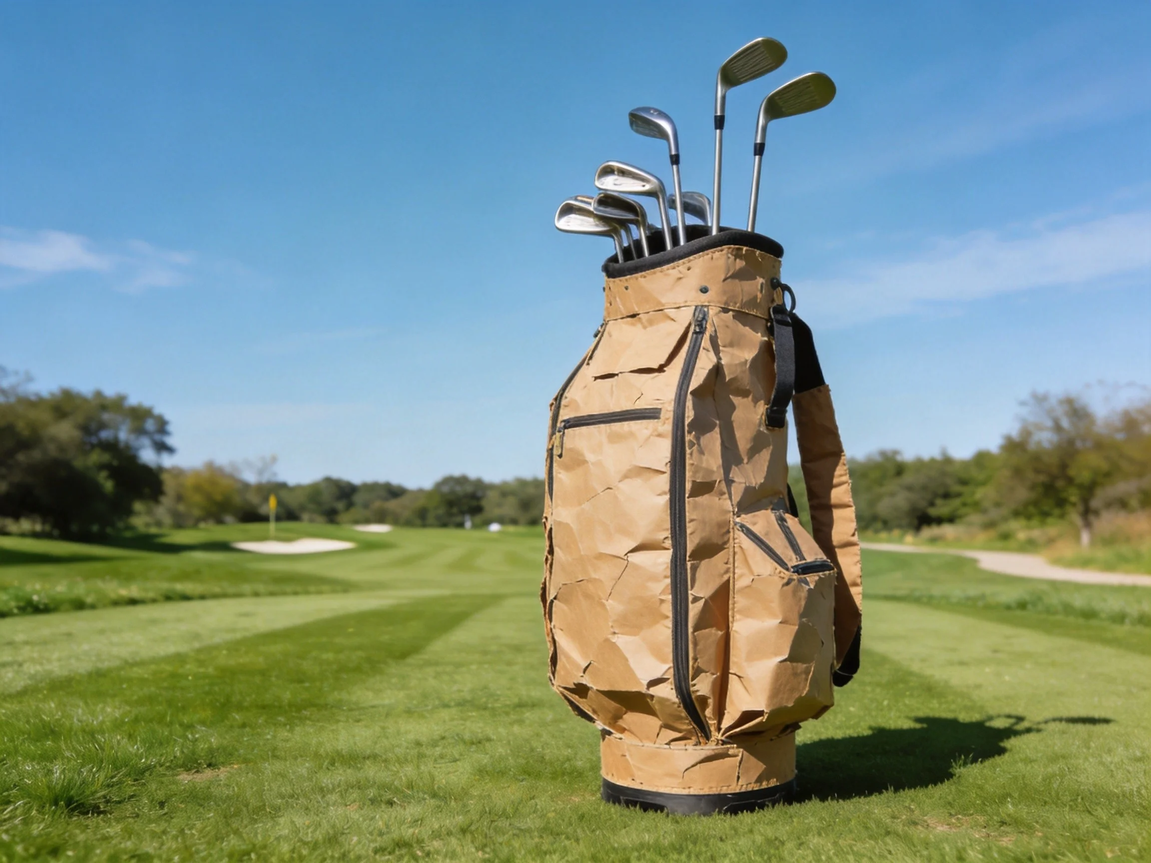 Premium eco-friendly golf bag made from RPET recycled fabric on the golf course