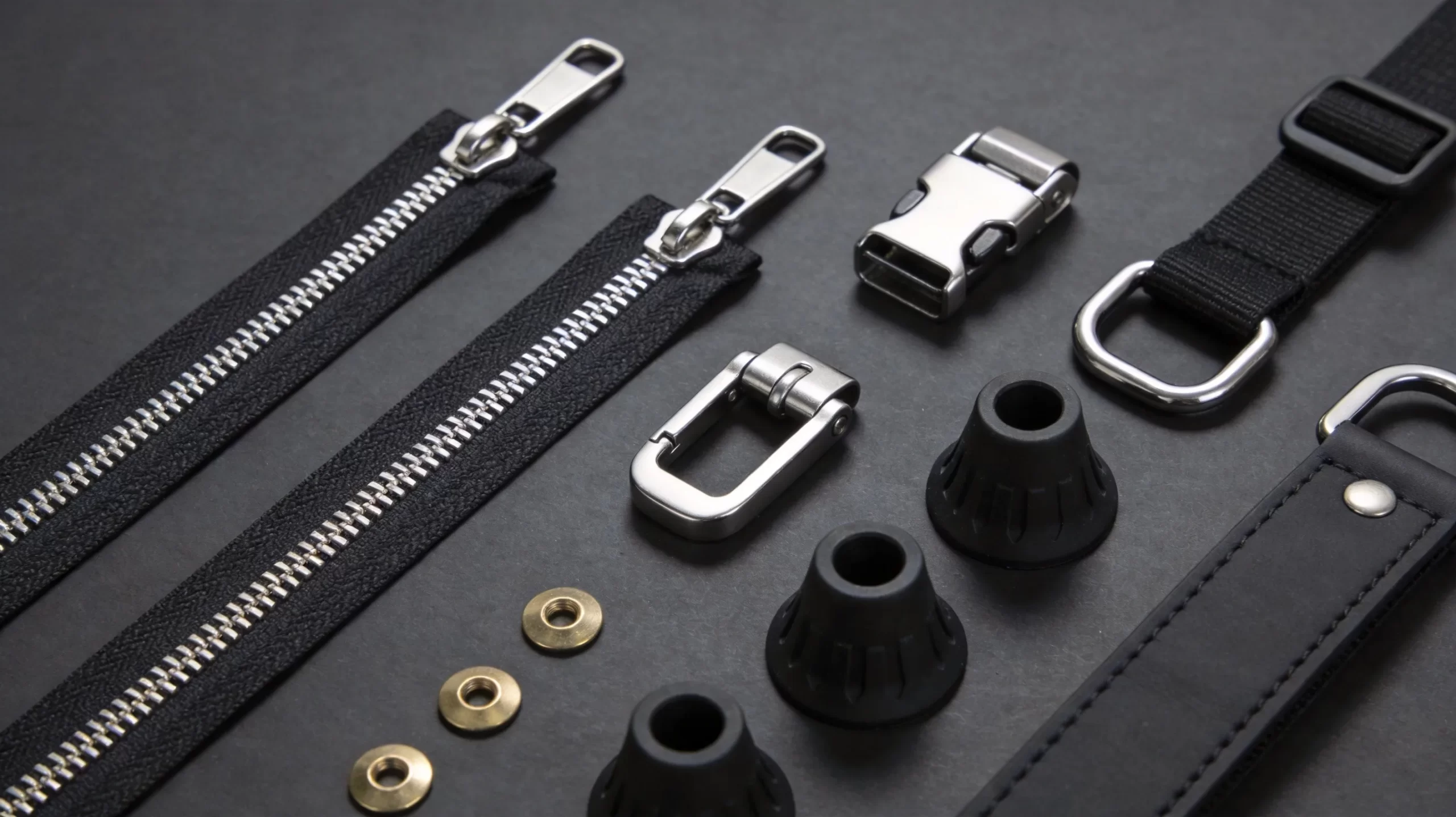 Golf bag hardware components flat lay