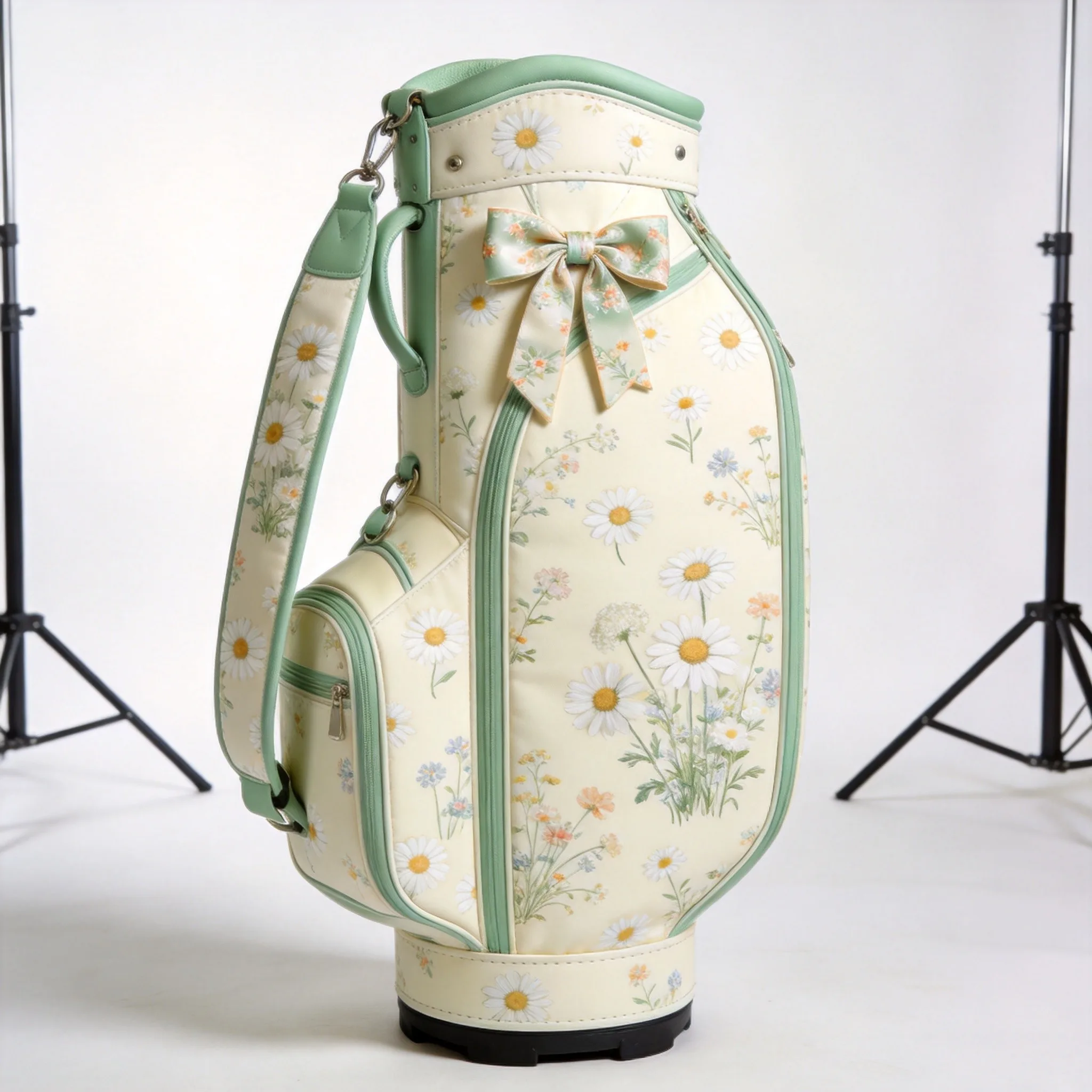 Daisy pattern cute stand golf bag in cream and sage