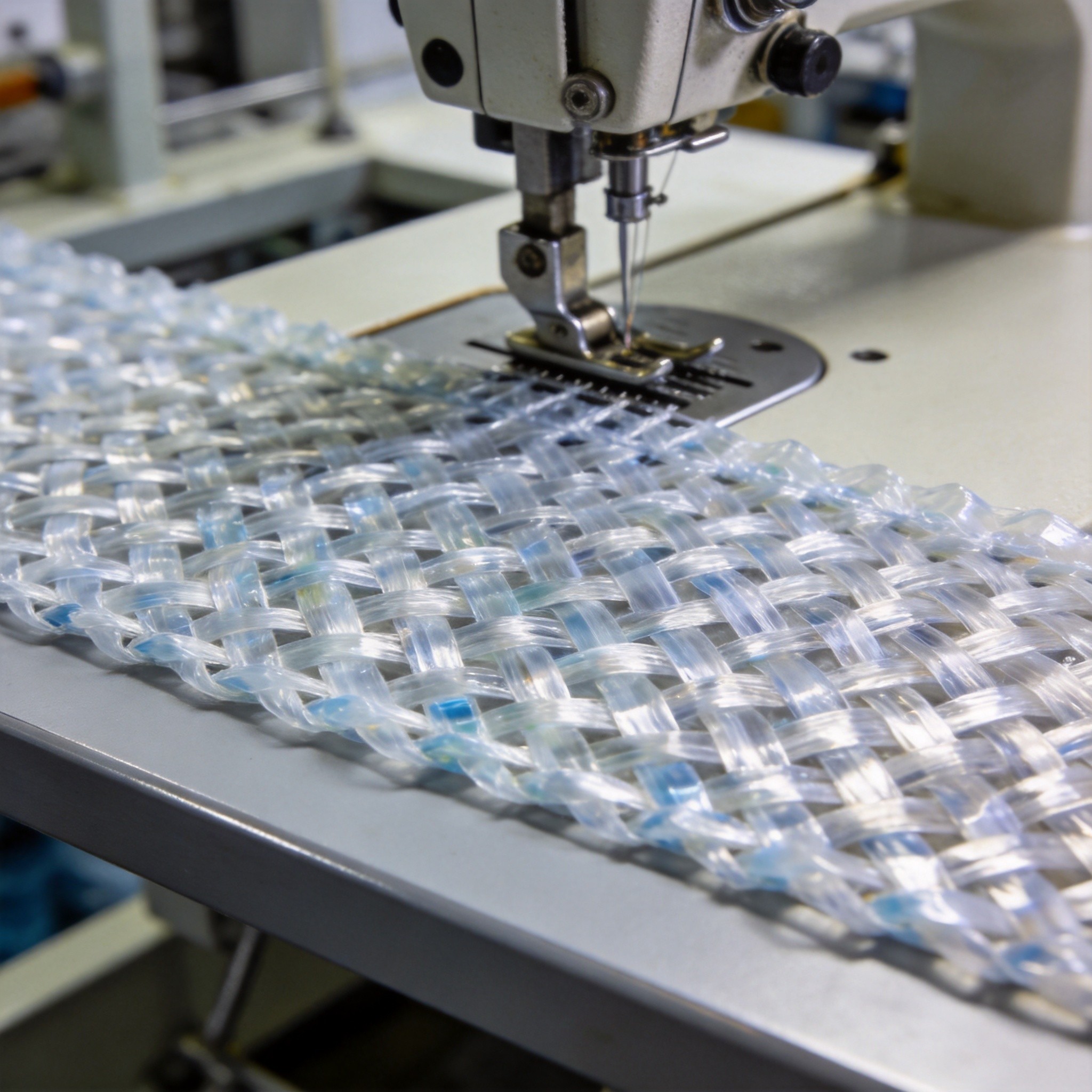 Recycled PET polyester fabric being sewn in golf bag manufacturing