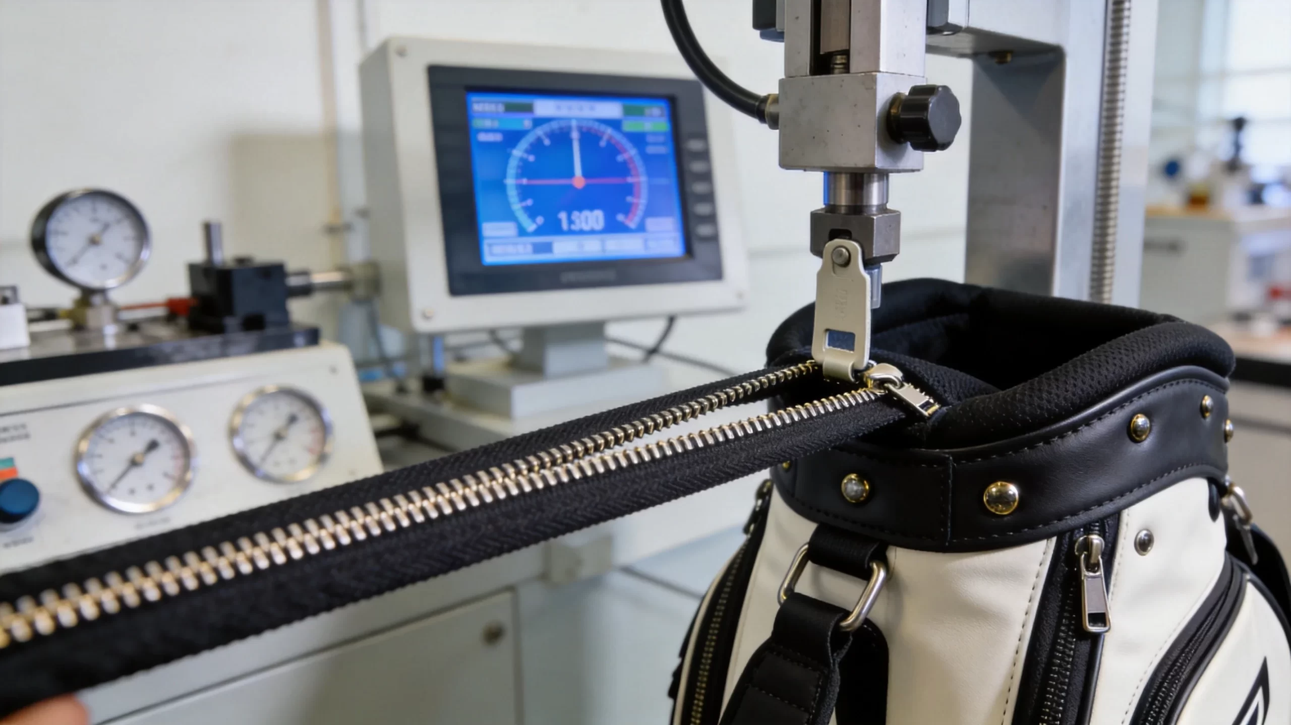 Golf bag zipper mechanical stress testing machine