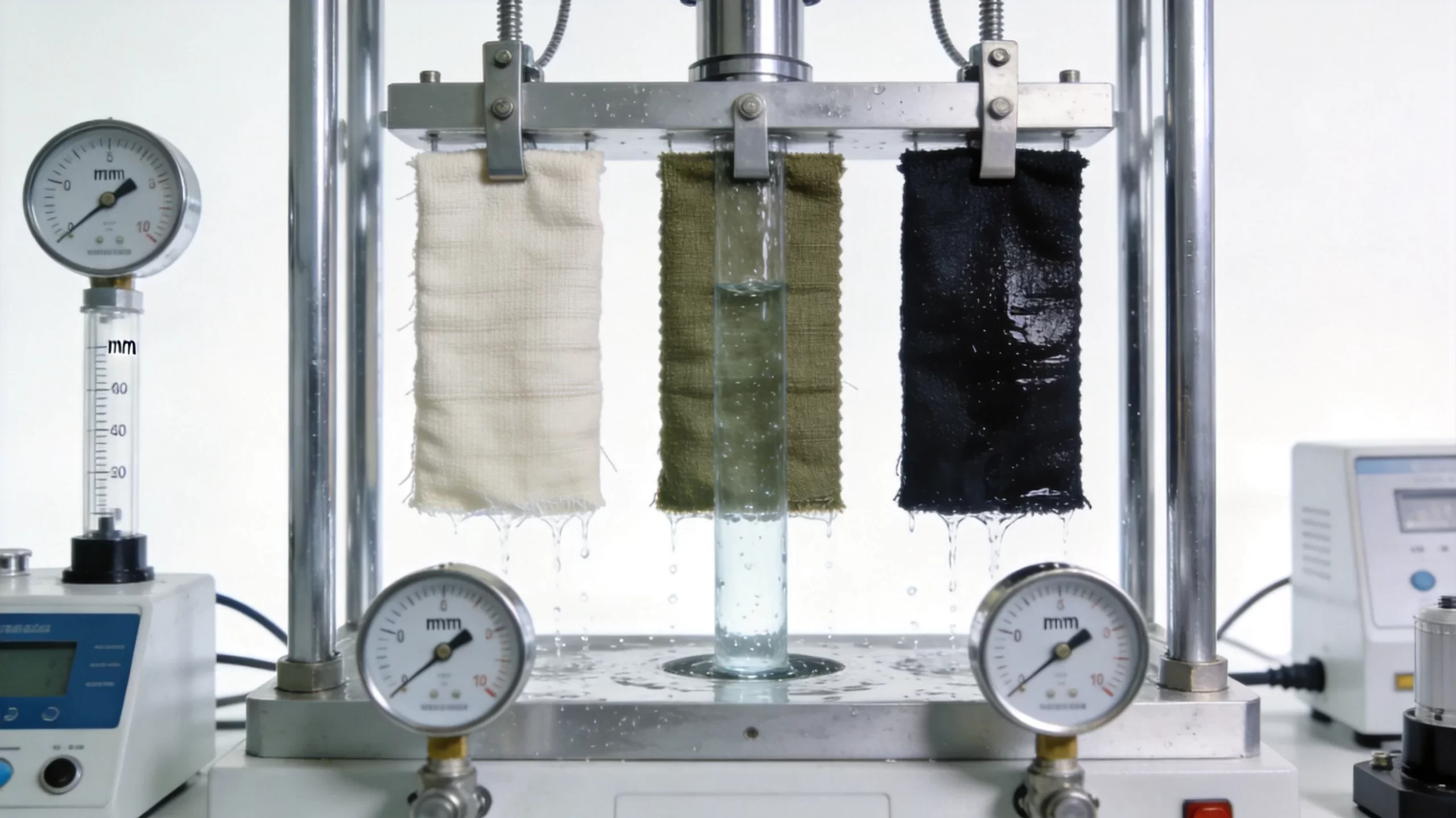 Hydrostatic pressure waterproof testing equipment in laboratory testing golf bag fabric samples