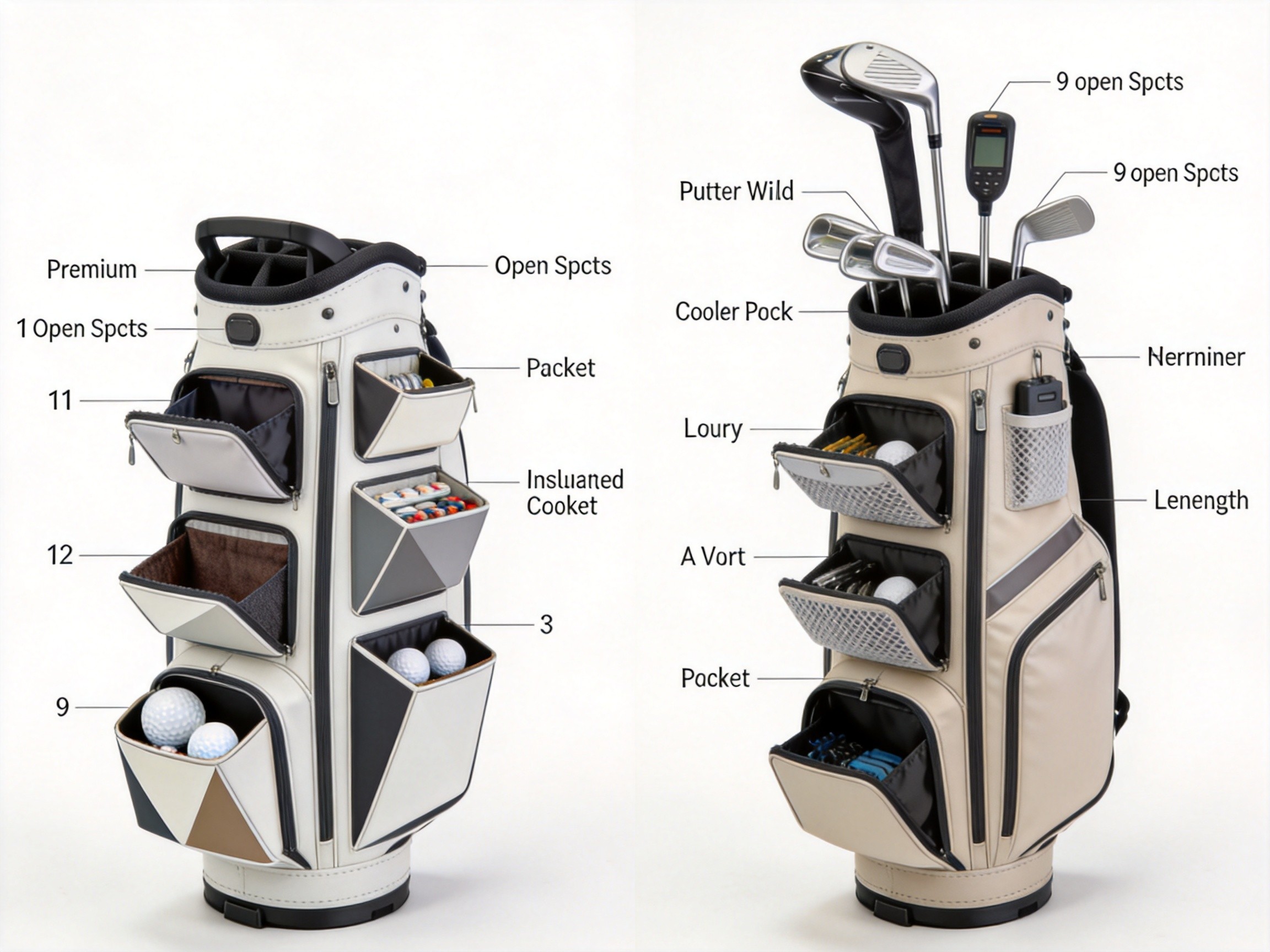 OGIO vs Sun Mountain cart bag pocket layout and storage organization comparison
