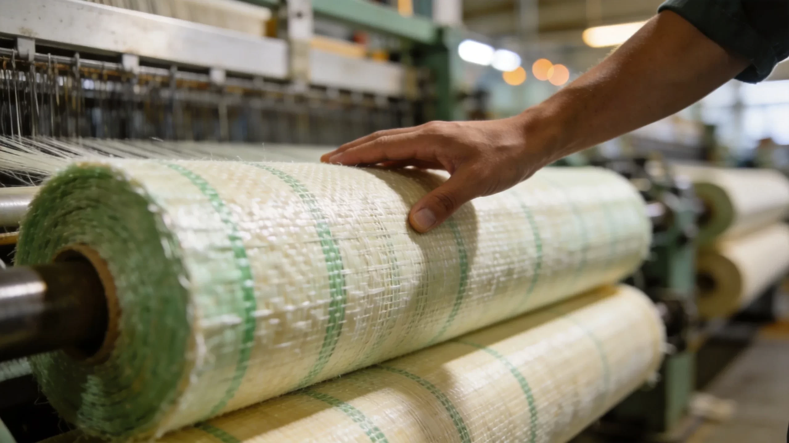 RPET recycled polyester fabric rolls in sustainable textile manufacturing