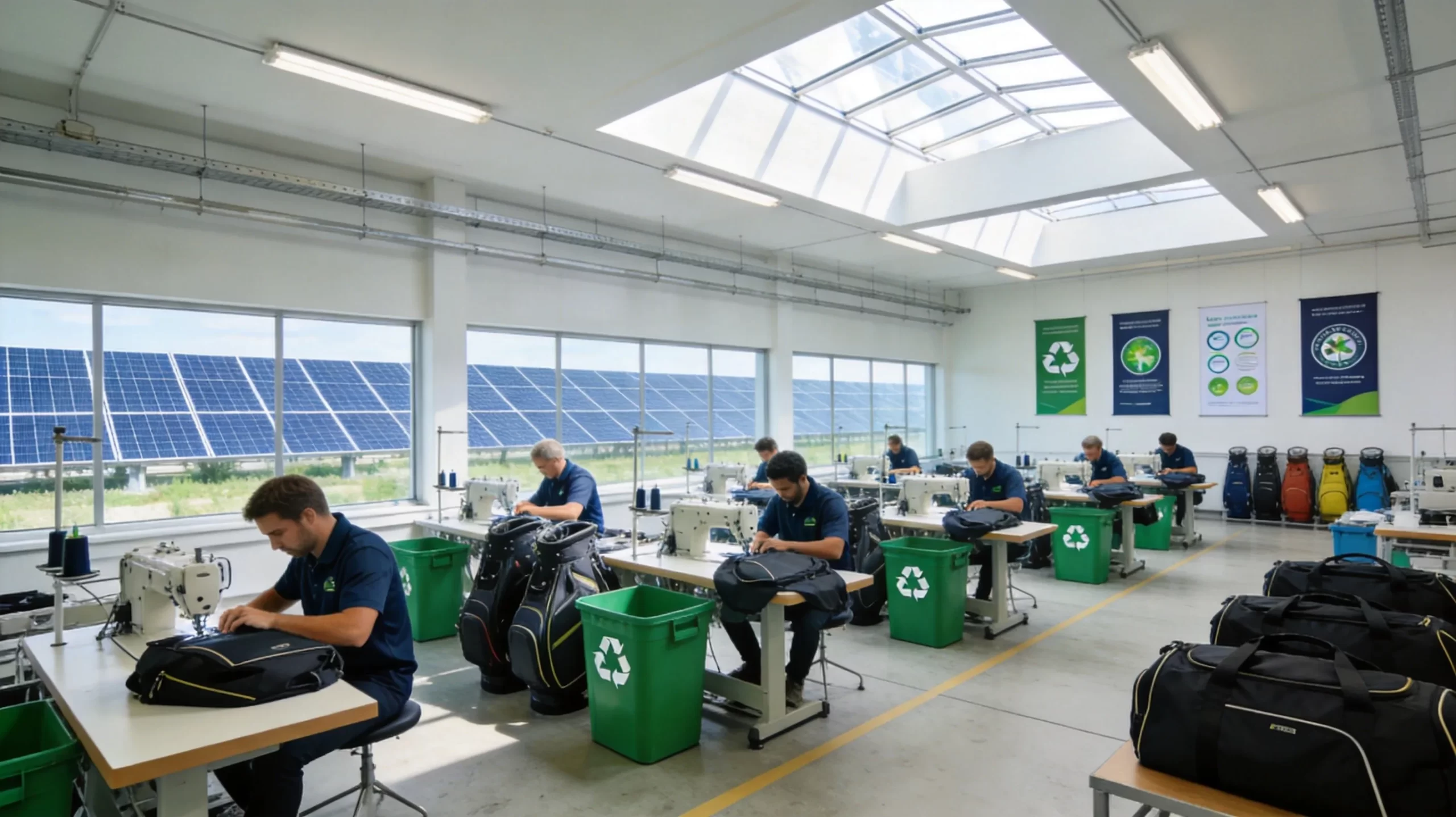 Sustainable golf bag manufacturing factory with eco-friendly production processes