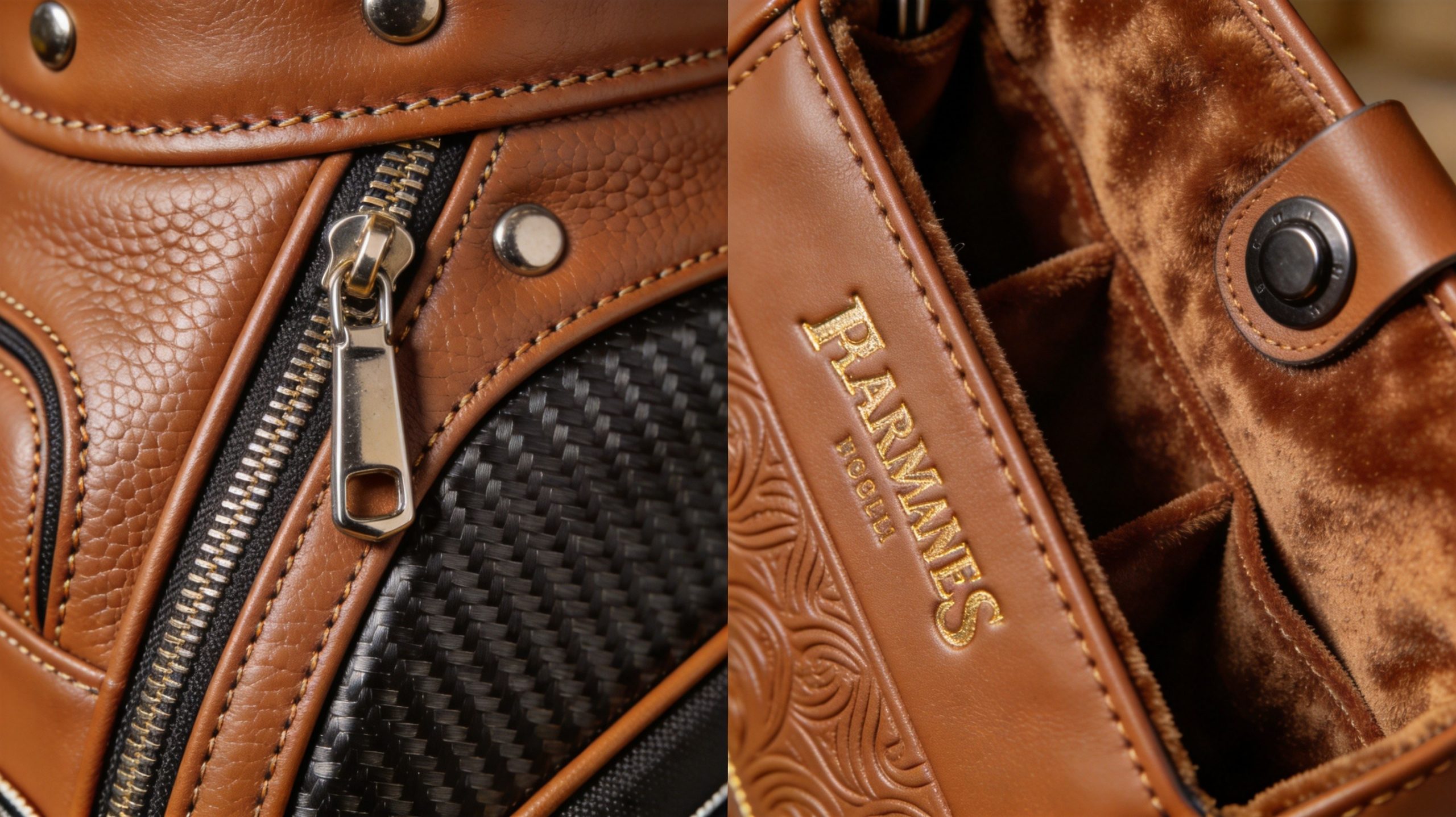 Detailed comparison of premium leather and carbon fiber materials in luxury golf bags