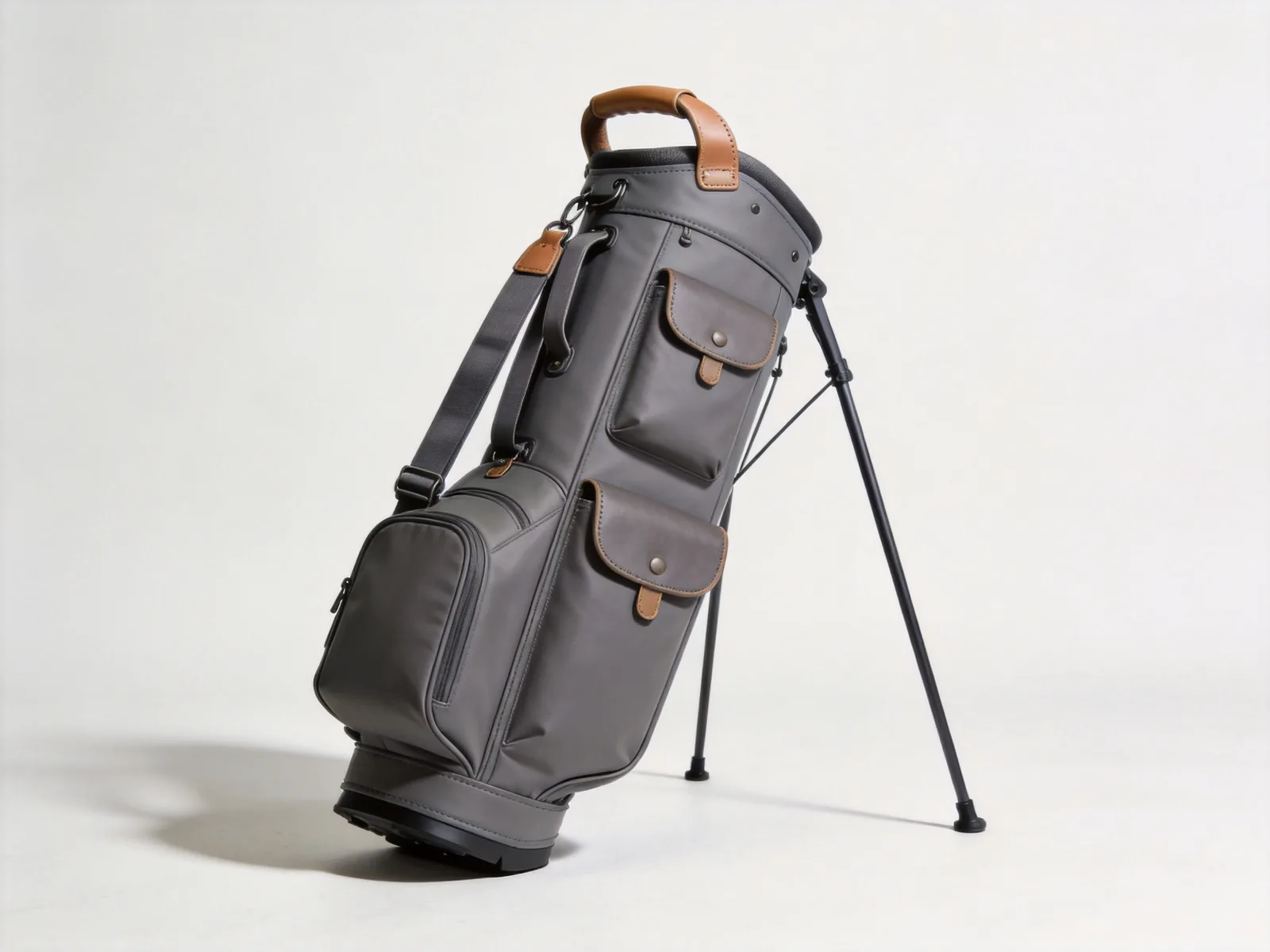 Minimalist premium lightweight STITCH-style golf stand bag with leather accents